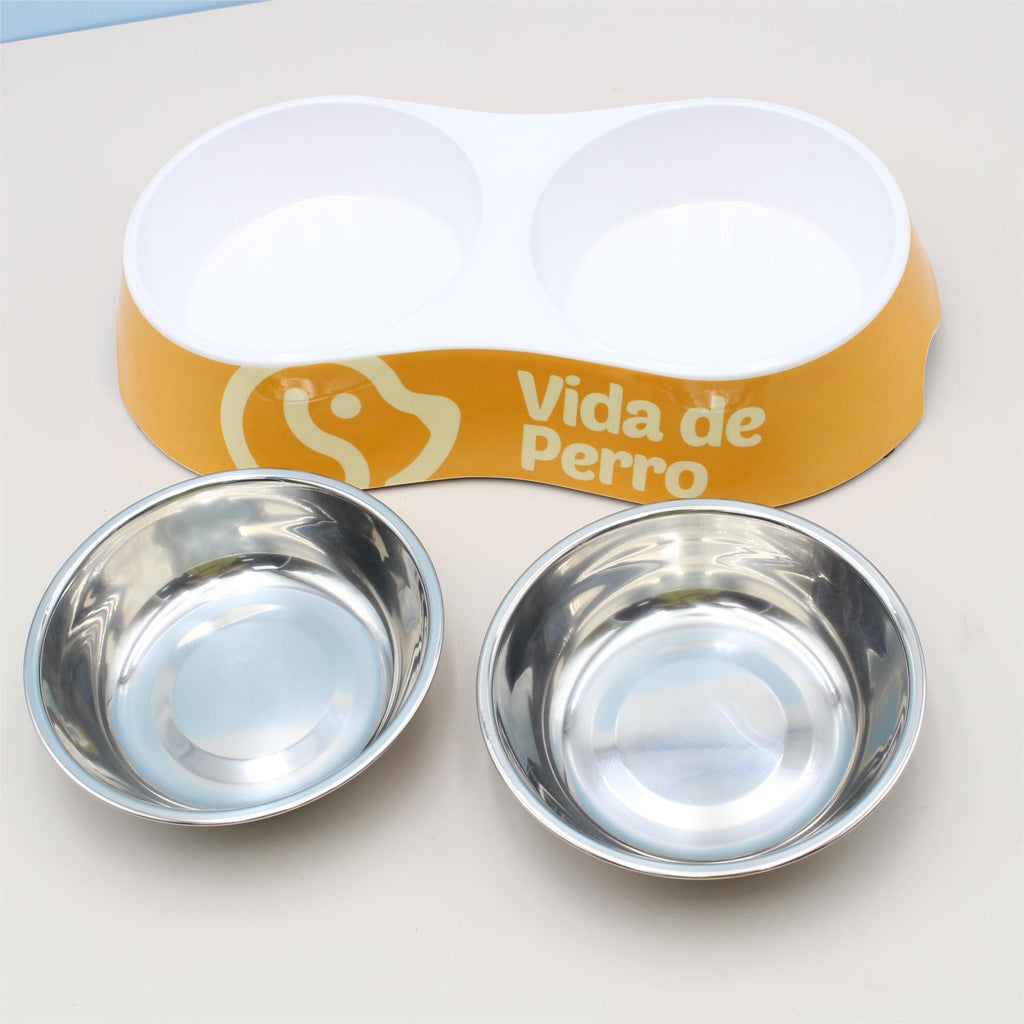 Spot wholesale pet melamine double bowl stainless steel food grade material cat dog pet drinking water feeding pet bowl