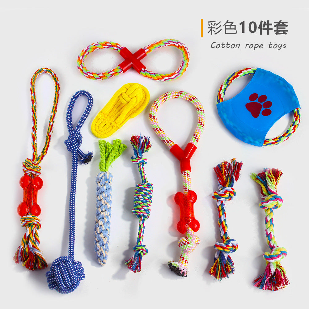 Wholesale pet cotton rope toy set, tooth grinding supplies, colored hemp rope, color matching rope knot dog and cat bite-resistant toys