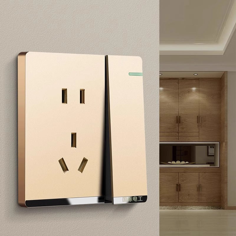 International Electrician 86 household gold switch socket panel concealed, one open with 5 five-hole USB porous power supply