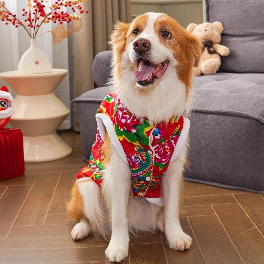 Big dog clothes, autumn and winter warm, Northeast big flower padded jacket, golden retriever, large dog New Year's clothes, cold-proof clothes