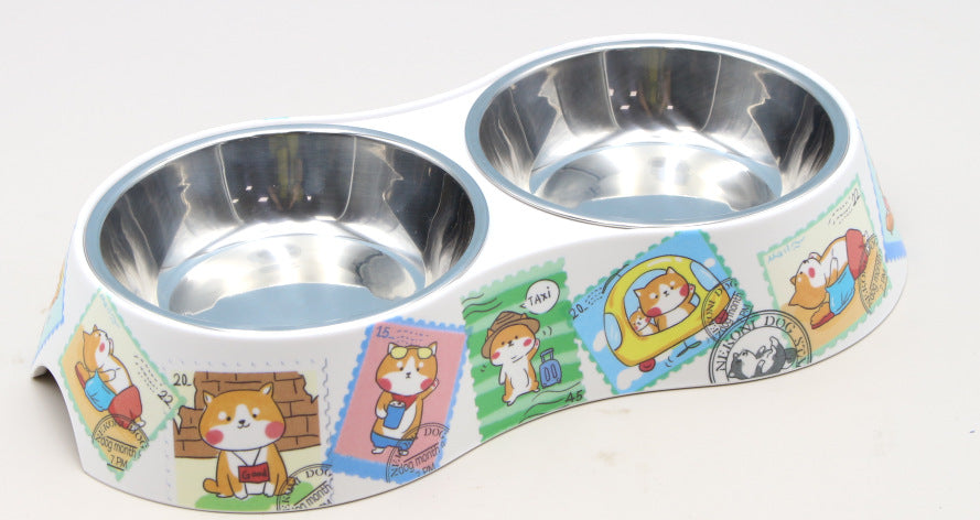 Spot wholesale pet melamine double bowl stainless steel food grade material cat dog pet drinking water feeding pet bowl