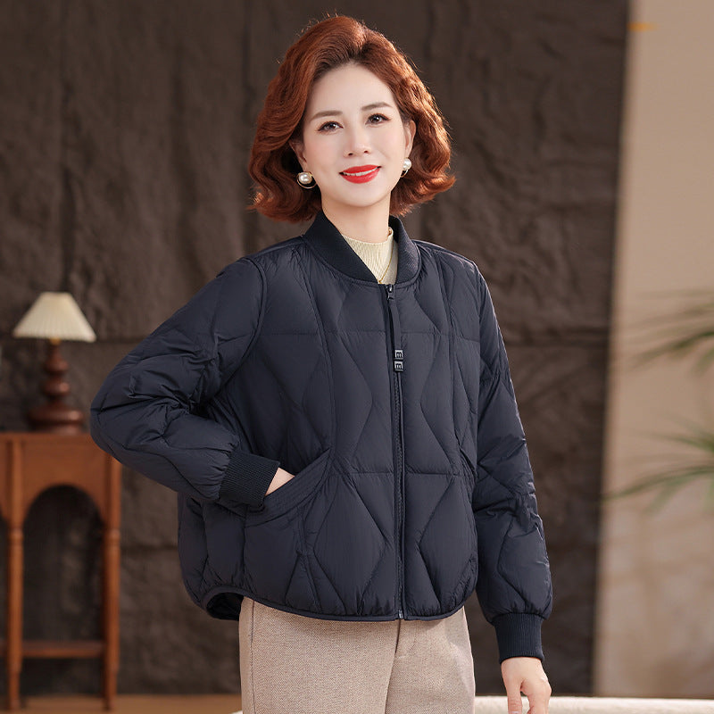 Middle-aged mother short light down jacket small jacket baseball jacket middle-aged women autumn and winter versatile padded jacket