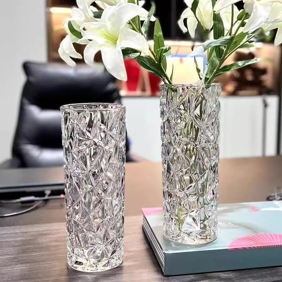 Light luxury glacier pattern glass vase transparent thickened creative large living room rich bamboo flower dining table ornament