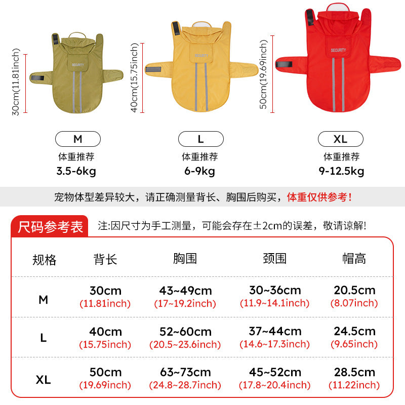 Waterproof reflective dog raincoat can pull pets when going out Outdoor products Small and medium pet rainy clothes