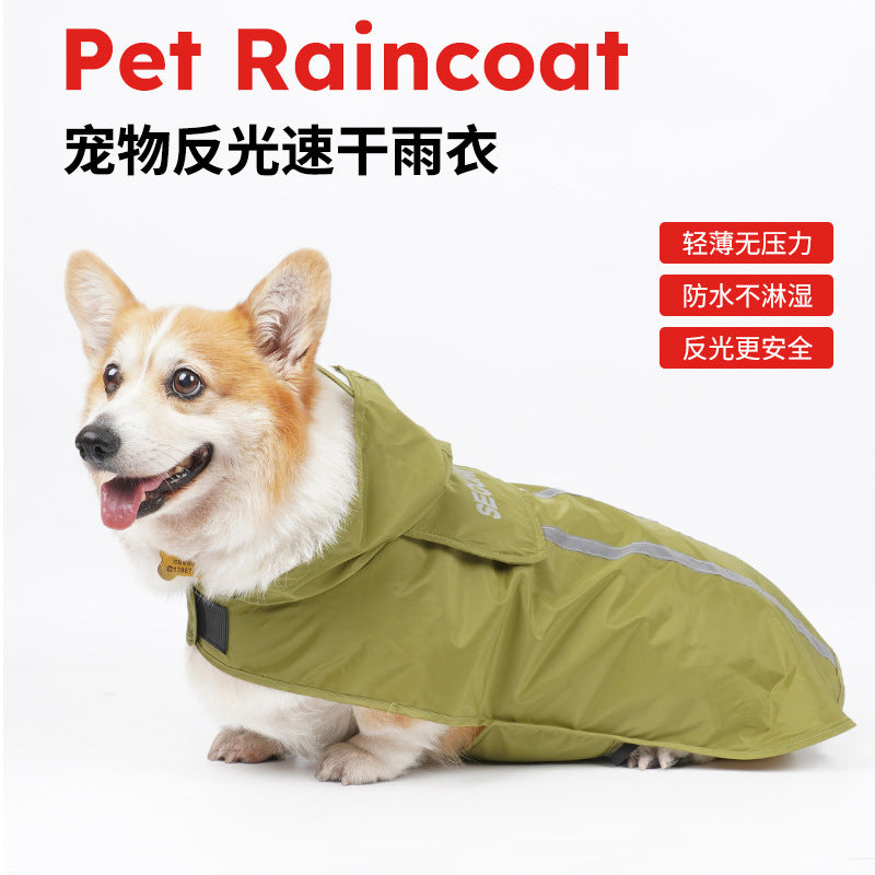 Waterproof reflective dog raincoat can pull pets when going out Outdoor products Small and medium pet rainy clothes