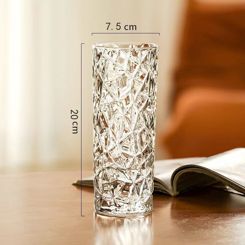Light luxury glacier pattern glass vase transparent thickened creative large living room rich bamboo flower dining table ornament