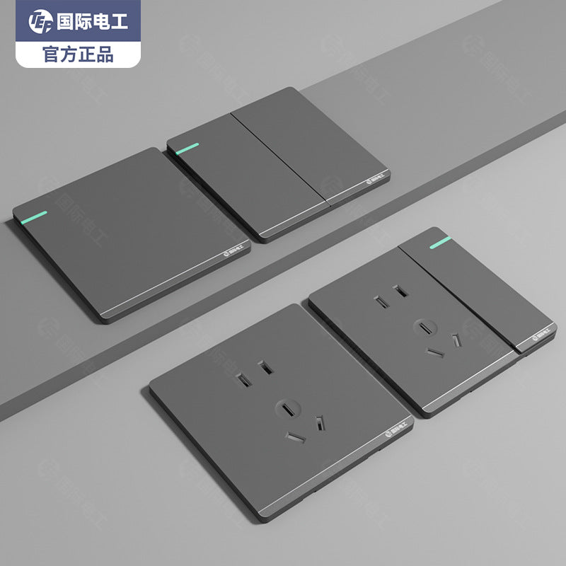 International Electrician 86 household concealed gray ultra-thin wall switch socket panel 5 holes 16 amps plug