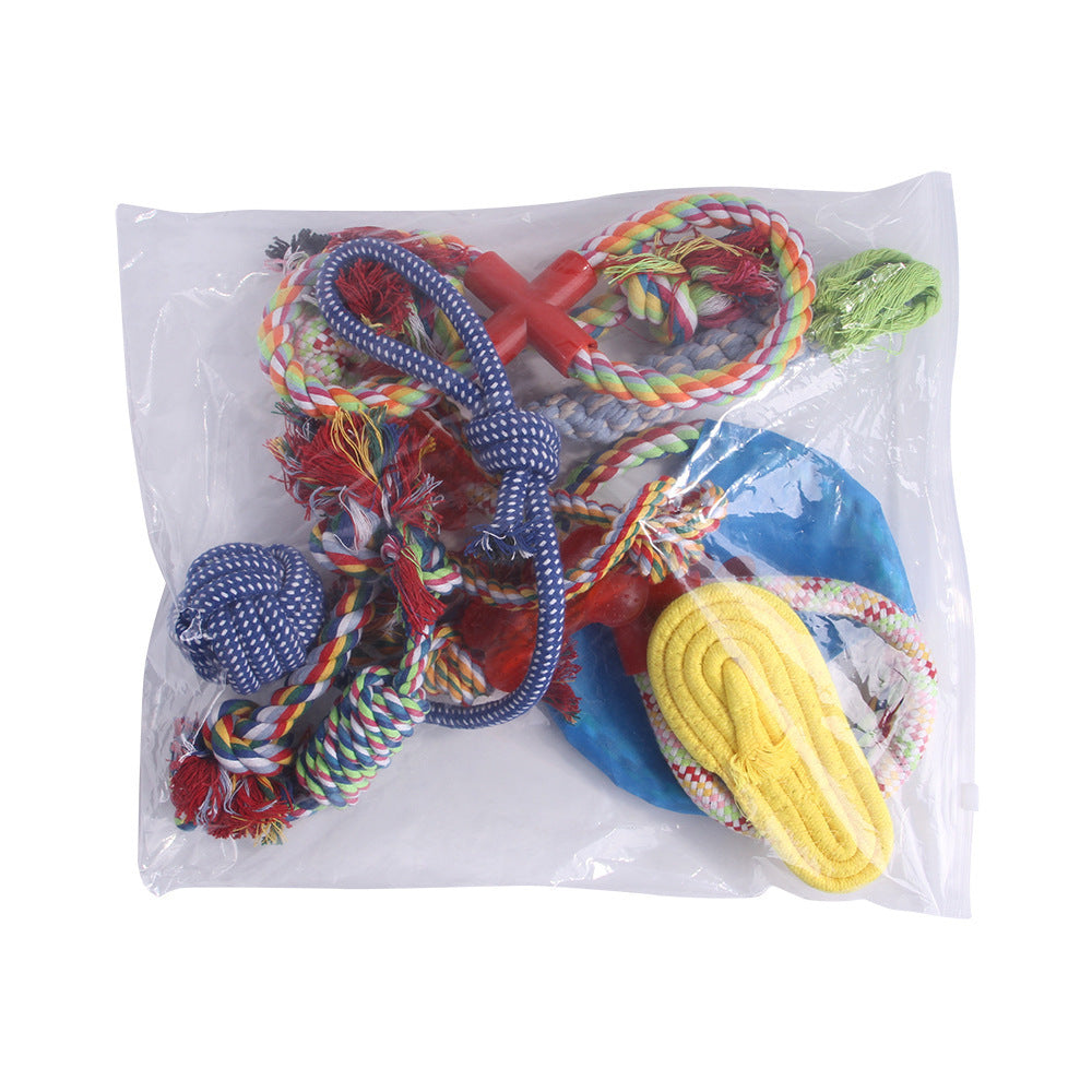 Wholesale pet cotton rope toy set, tooth grinding supplies, colored hemp rope, color matching rope knot dog and cat bite-resistant toys