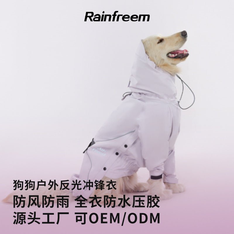 Dog clothes, raincoats, large outdoor waterproof jackets, breathable golden hair, side pasture traction rope, new cross-border