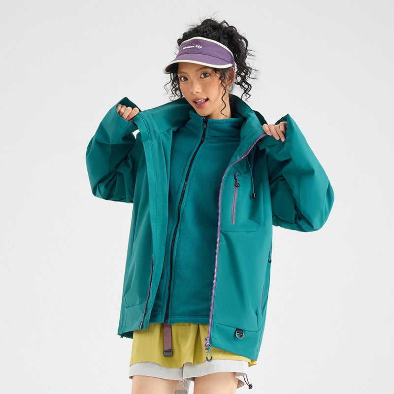 Couple soft shell three-in-one jacket men and women outdoor sports hiking cycling windproof waterproof mountaineering warm jacket