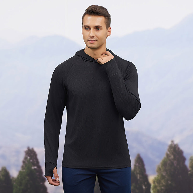 Men's autumn and winter sports sweater hooded moisture-absorbing quick-drying gym clothes top slim-fitting running training long-sleeved outdoor