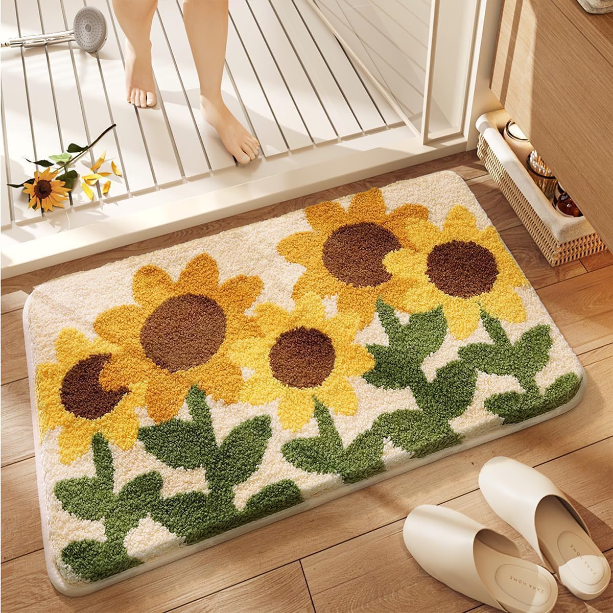 Small fresh new imitation cashmere flower porch toilet bathroom bathroom water absorption non-slip quick drying home foot cushion