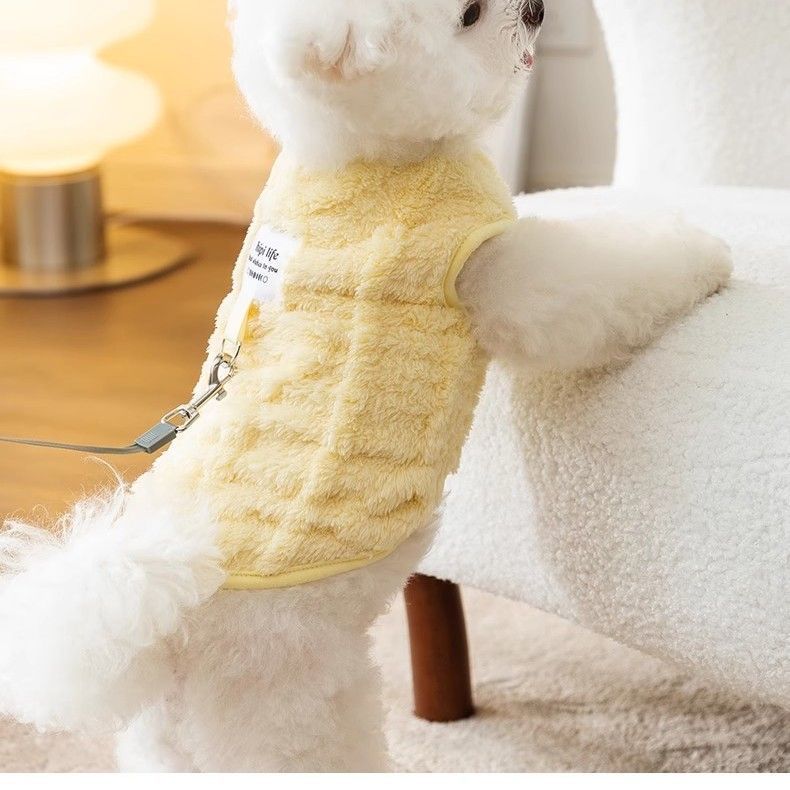Puppy dog clothes can be towed, autumn clothes, teddy, Bigbear, Pomeranian, cat, small dog cotton-padded clothes, velvet to keep warm and prevent hair loss