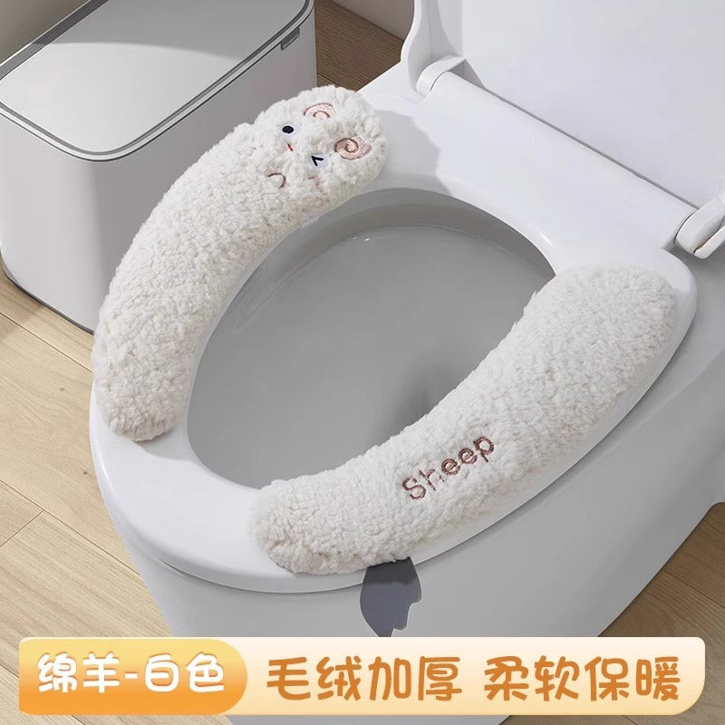 Essential toilet seat in autumn and winter, fleece to keep warm, cartoon cute, universal sticky for home use, lamb monster lamb fleece