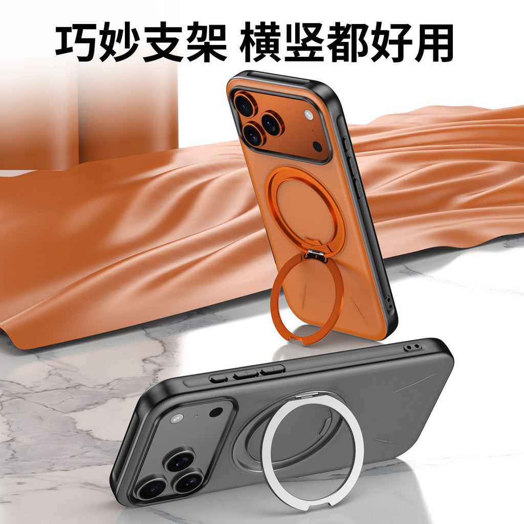 The new rotating invisible bracket is suitable for iPhone17promax mobile phone case, leather magnetic suction Apple 16 protective case.