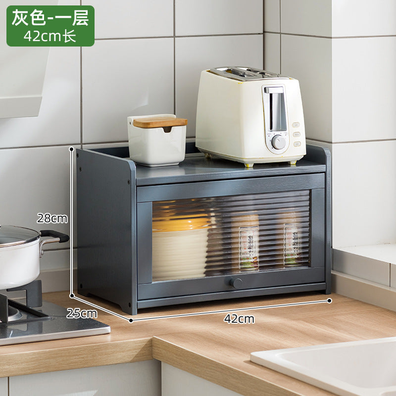 Kitchen countertops, seasoning shelves, storage shelves, supplies, finishing racks, layered multi-functional storage cabinets, cabinet artifacts