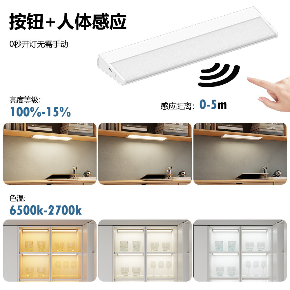 Cross-border LED cabinet light, intelligent induction rechargeable human body induction light, bookcase, wardrobe, shoe cabinet, magnetic night light