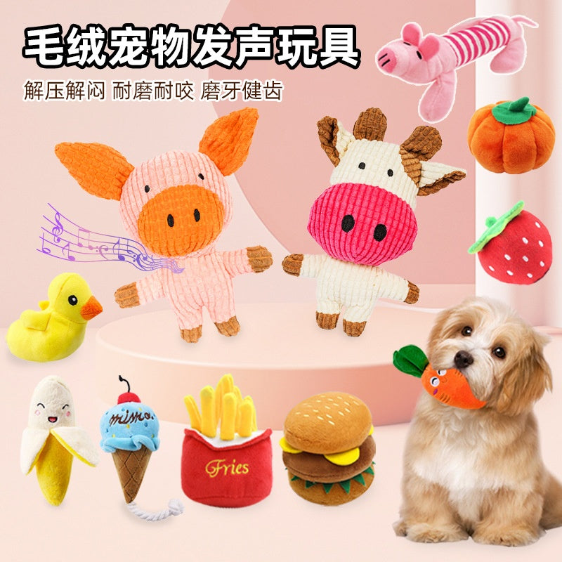 Plush dog French bulldog bite resistant ball rope sounding toy fruit cartoon animal cat cat pet supplies