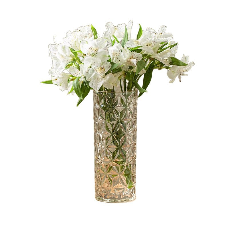 Light luxury glacier pattern glass vase transparent thickened creative large living room rich bamboo flower dining table ornament
