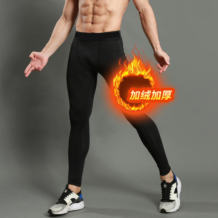 Autumn and winter velvet warm sports leggings men's basketball running training outdoor leggings high elastic quick drying fitness pants