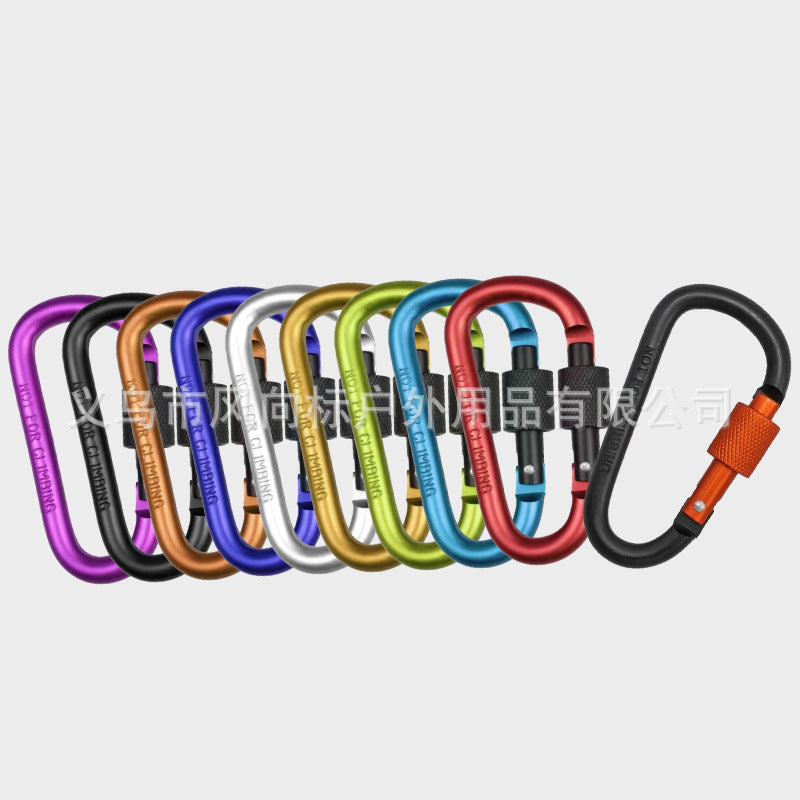 Color No. 8 D-shaped aluminum alloy mountaineering buckle with lock big nut, outdoor mountain climbing and camping tactical fast-hanging backpack buckle
