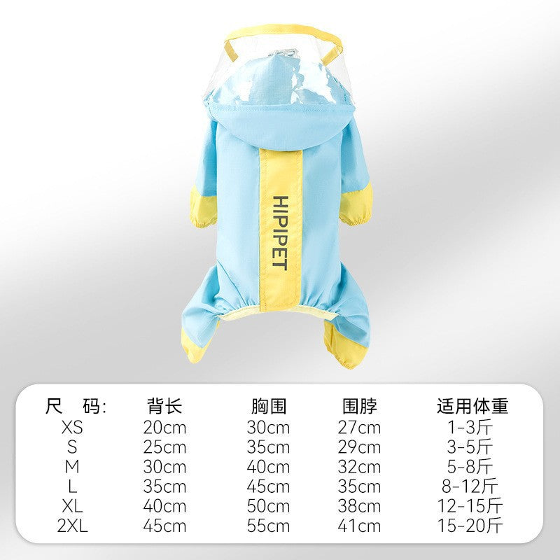 Dog rainy day four-legged waterproof three-dimensional dinosaur bag tail dog teddy poncho medium and large dog golden retriever pet raincoat