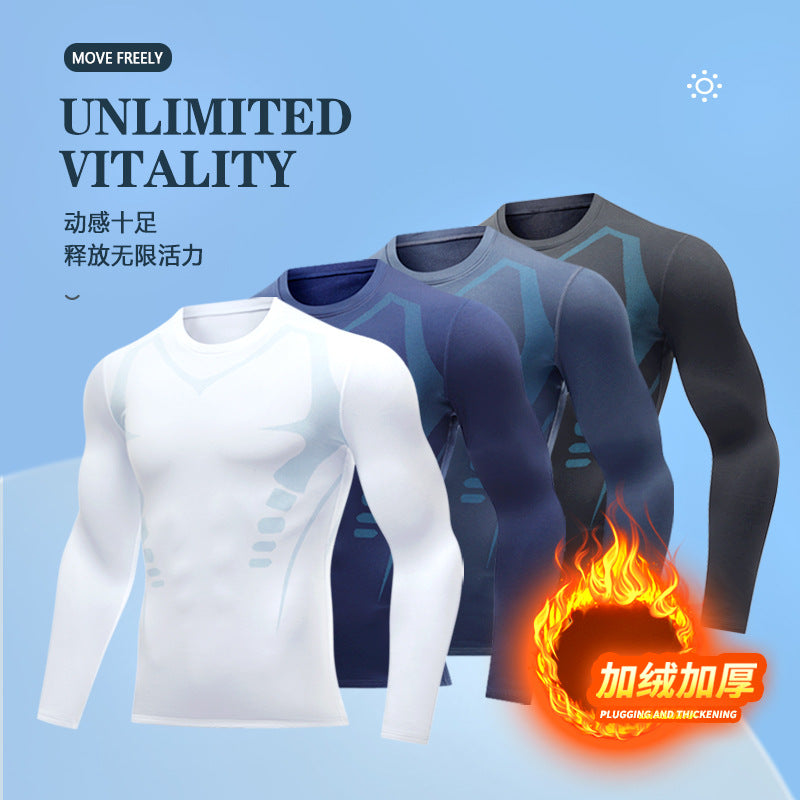 Warm men's suit tight-fitting velvet warm long johns outdoor running sports quick-drying fitness clothes autumn and winter