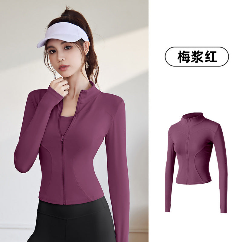 Juyitang Spring and Autumn Sports Jacket Women's Long Sleeve Tights Running Fitness Yoga Clothing Top Jacket