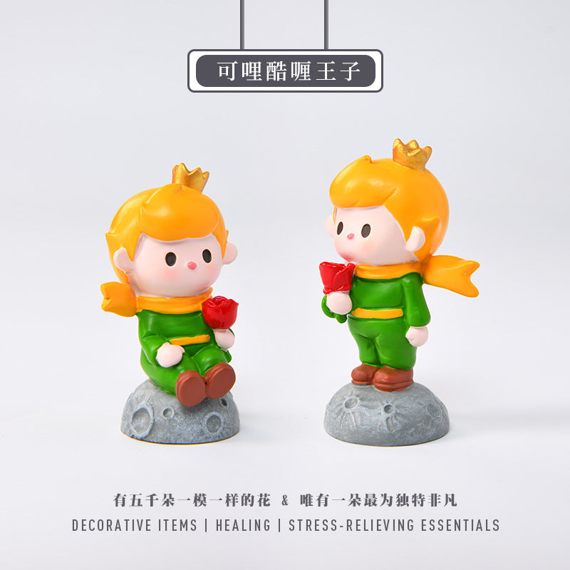 Creative and cute handmade ornaments Car desktop Home decoration Resin handicrafts Prince take flower small ornaments