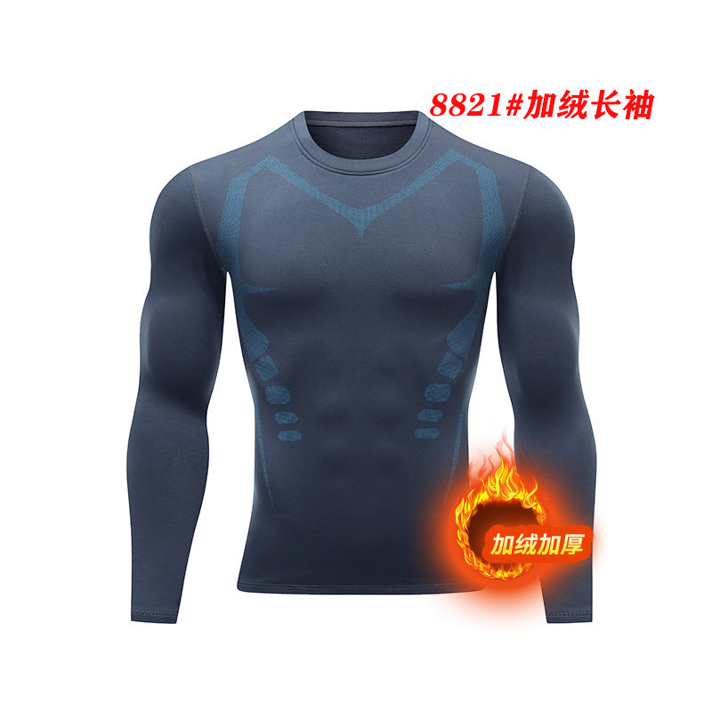 Warm men's suit tight-fitting velvet warm long johns outdoor running sports quick-drying fitness clothes autumn and winter