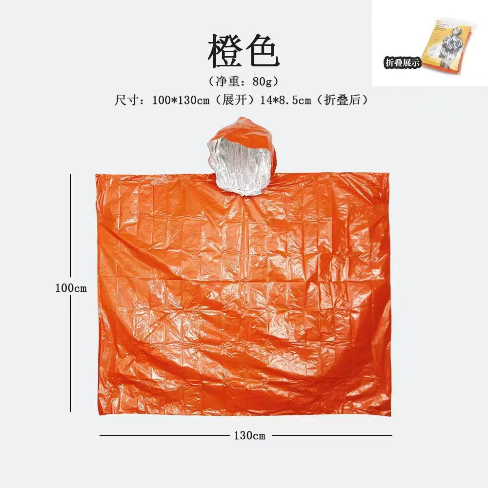 Outdoor emergency raincoat Portable aluminum foil outdoor survival Anti-loss temperature and cold protection Outdoor camping Hiking poncho