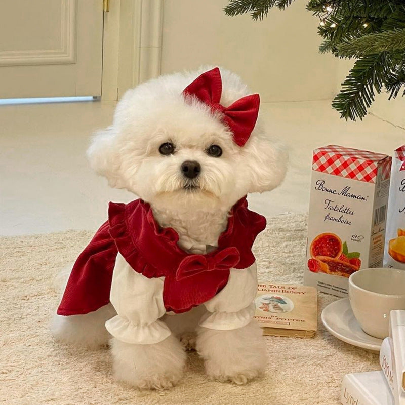 Puppy dog christmas princess skirt autumn winter teddy bizarre bear pomeranian small dog pet cat clothes winter