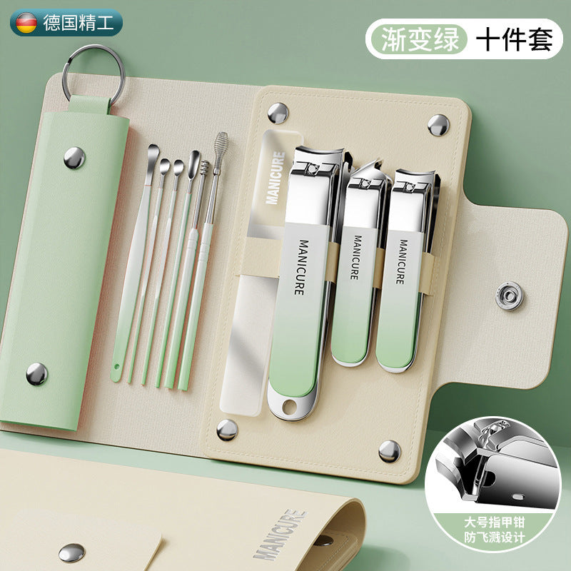Stainless steel nail scissors set, various nail art sets, nail clippers set, manicure tools 10-piece set, spot wholesale
