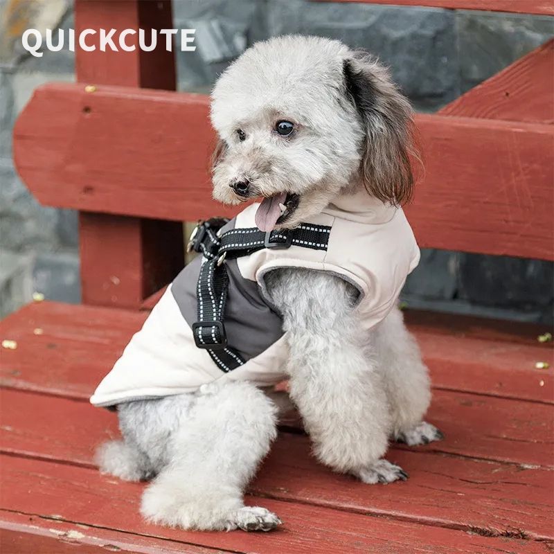 Dog clothes Winter warm dog cotton clothes with leash ring vest jacket Autumn and winter Teddy Corgi Schnauzer