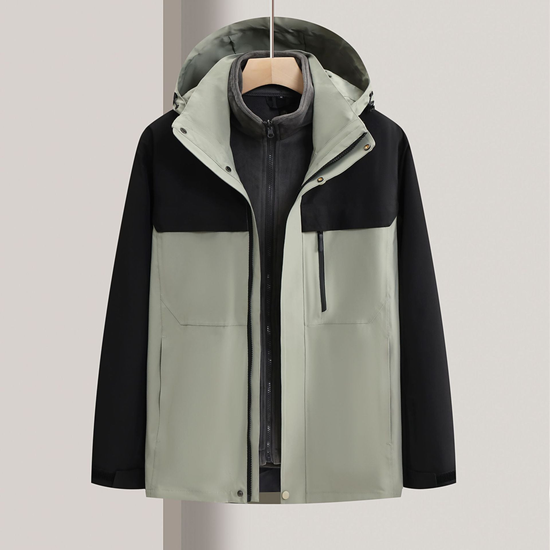 Waterproof windbreaker jacket men's hooded hard shell sports jacket national standard tooling outdoor three-in-one jacket customization