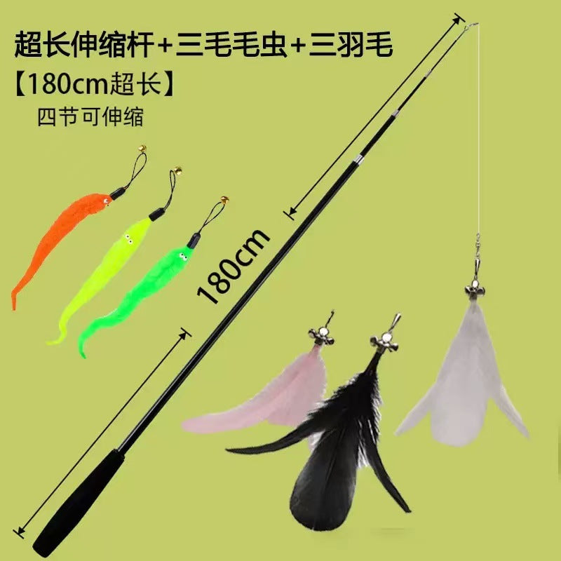 Cat teasing stick 1.8 meters telescopic rod Extended long rod can be retractable, strong and durable self-hi boredom relief artifact Cat teasing artifact