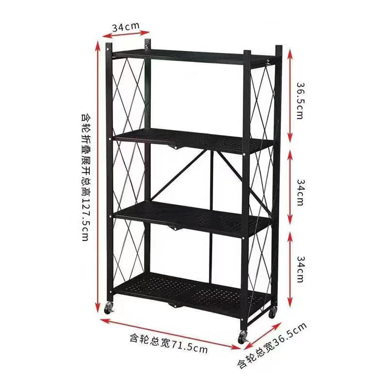 Household Shelf Household Floor Storage Rack Kitchen Multi-layer Carbon Steel Folding Storage Rack Installation-free Shelf