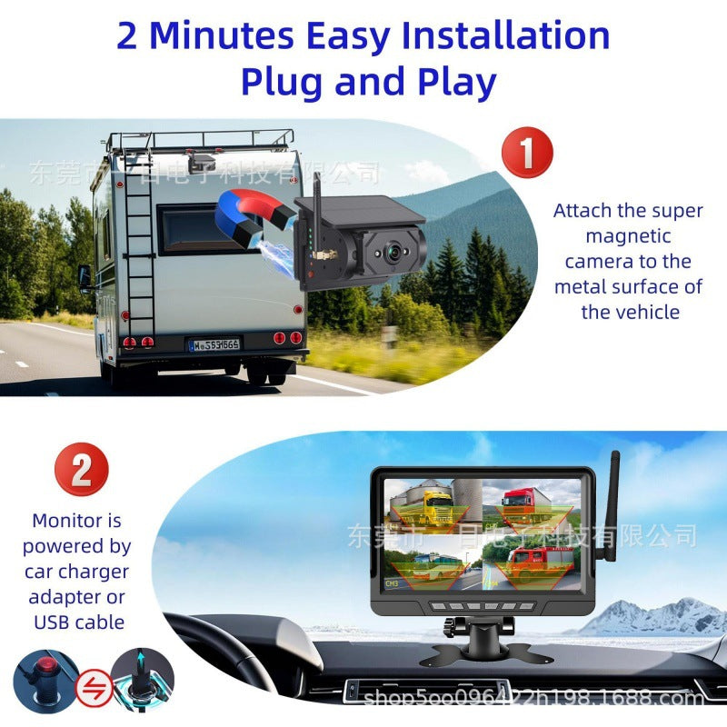 High definition solar vehicle monitoring wiring wireless magnetic dual camera reversing image crane RV