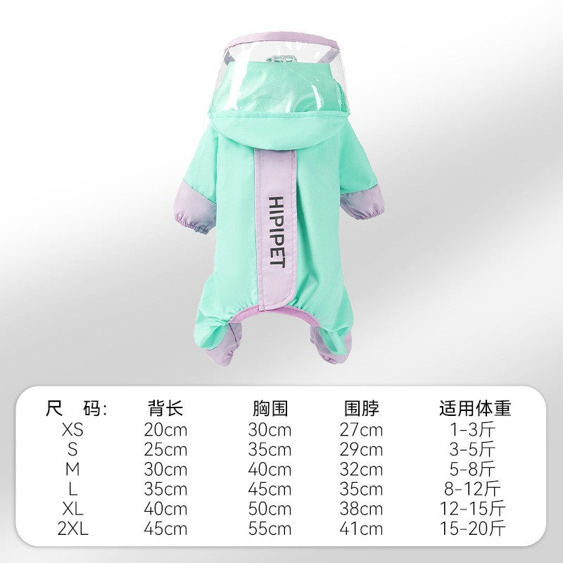 Dog rainy day four-legged waterproof three-dimensional dinosaur bag tail dog teddy poncho medium and large dog golden retriever pet raincoat