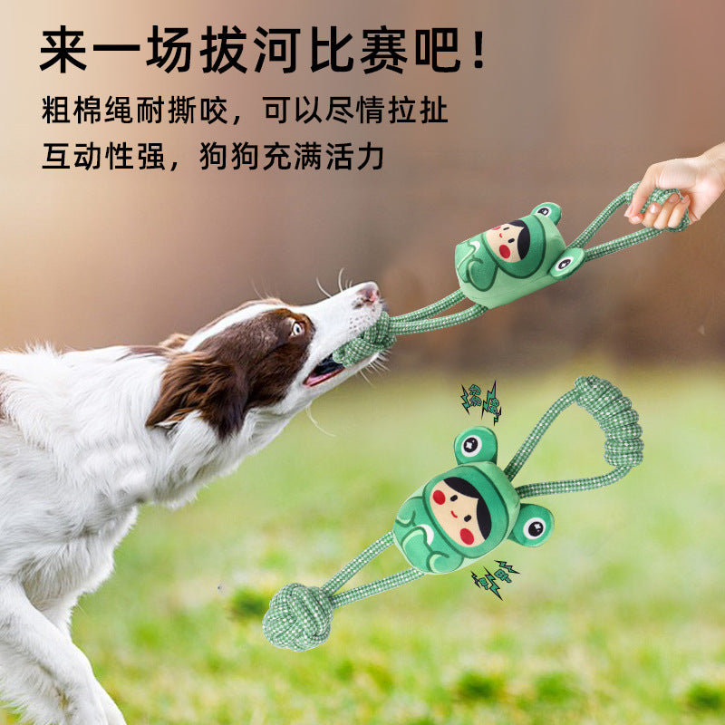 Cross-border Hot Sale Frog Girl Knot Sound Interactive Dog Pet Toy Bob Grinding Teeth Plush Cartoon Series