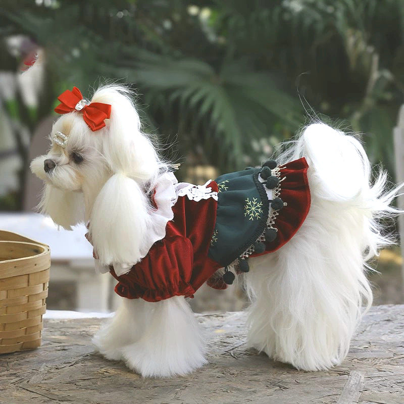 Ambeni Autumn and Winter New Pet Clothes Maltese Puppy Yorkshire Poodle Puppy Christmas Dress