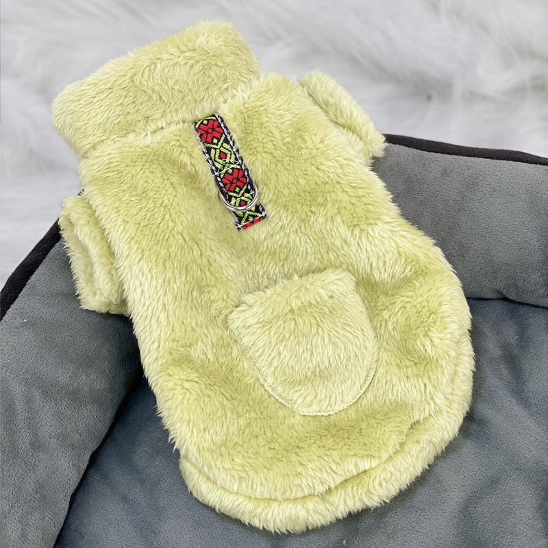 Ultra small dog cat clothes autumn and winter plush four-legged small size puppy teacup dog belt traction thickened warm