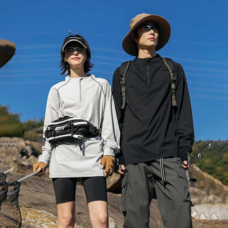 American outdoor semi-zipper quick-drying long-sleeved t-shirt men's summer loose sports sunscreen breathable boys on clothes