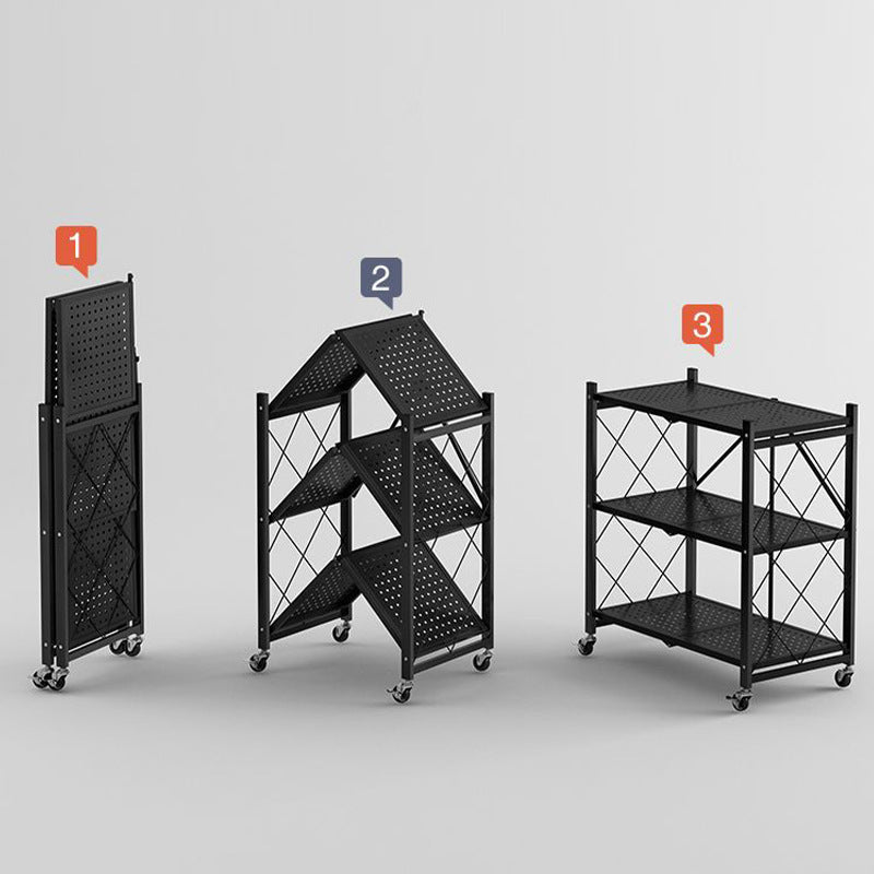 Household Shelf Household Floor Storage Rack Kitchen Multi-layer Carbon Steel Folding Storage Rack Installation-free Shelf