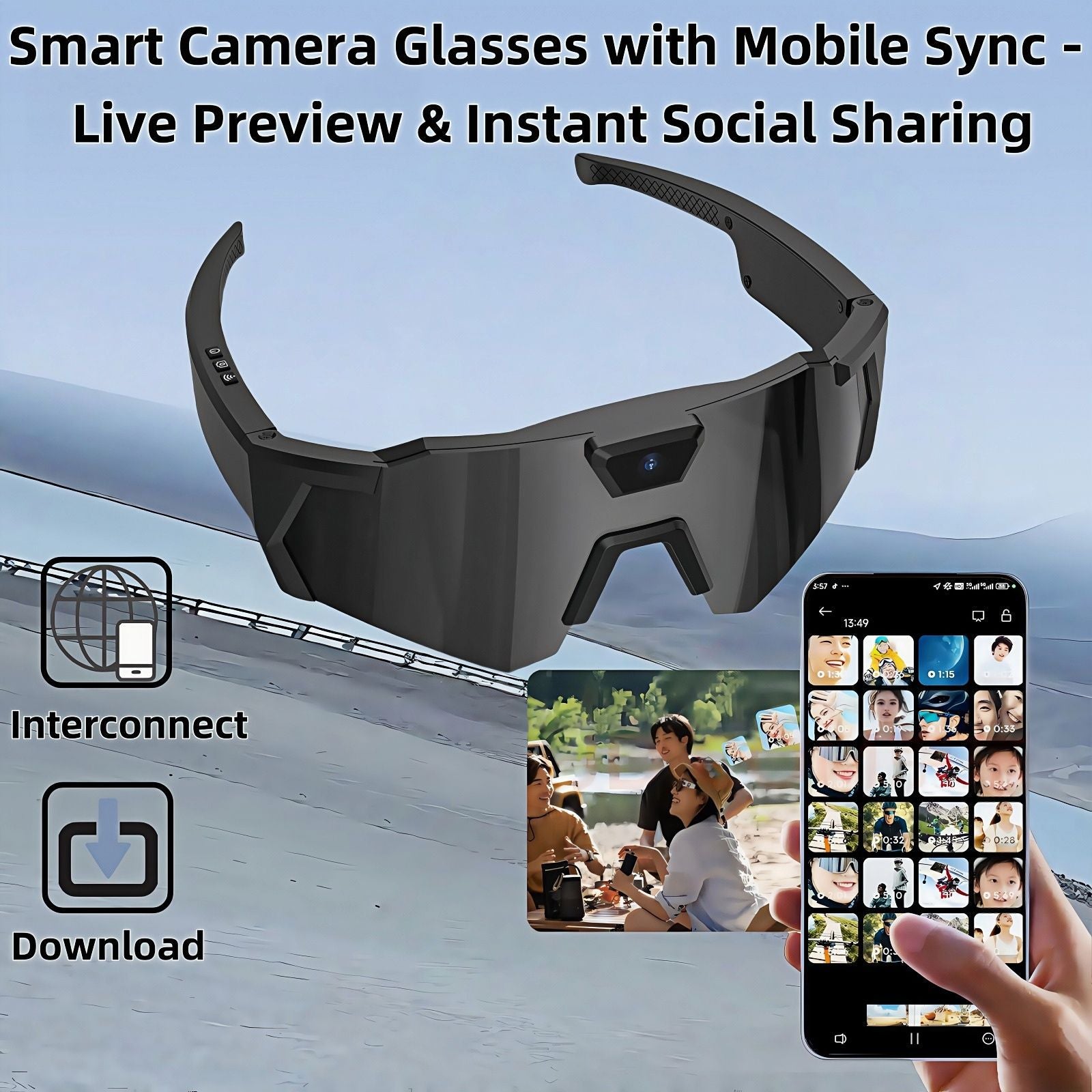 Smart camera glasses outdoor sports high definition video cycling sports sunglasses wearable camera wireless shooting