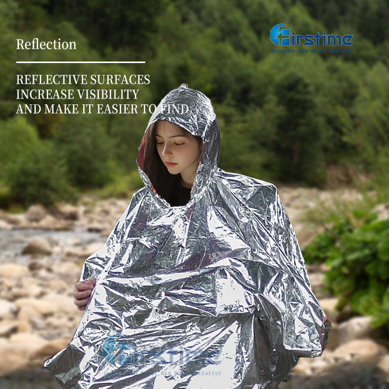 Outdoor emergency raincoat PE aluminized film thermal insulation raincoat, hiking, cycling, camping poncho