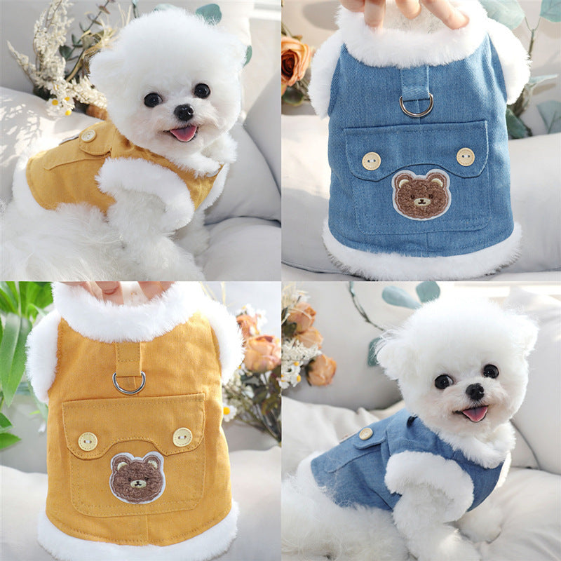 Traction puppy dog clothes winter teddy Bichon Pomeranian Schnauzer small dog pet vest autumn and winter cotton-padded clothes