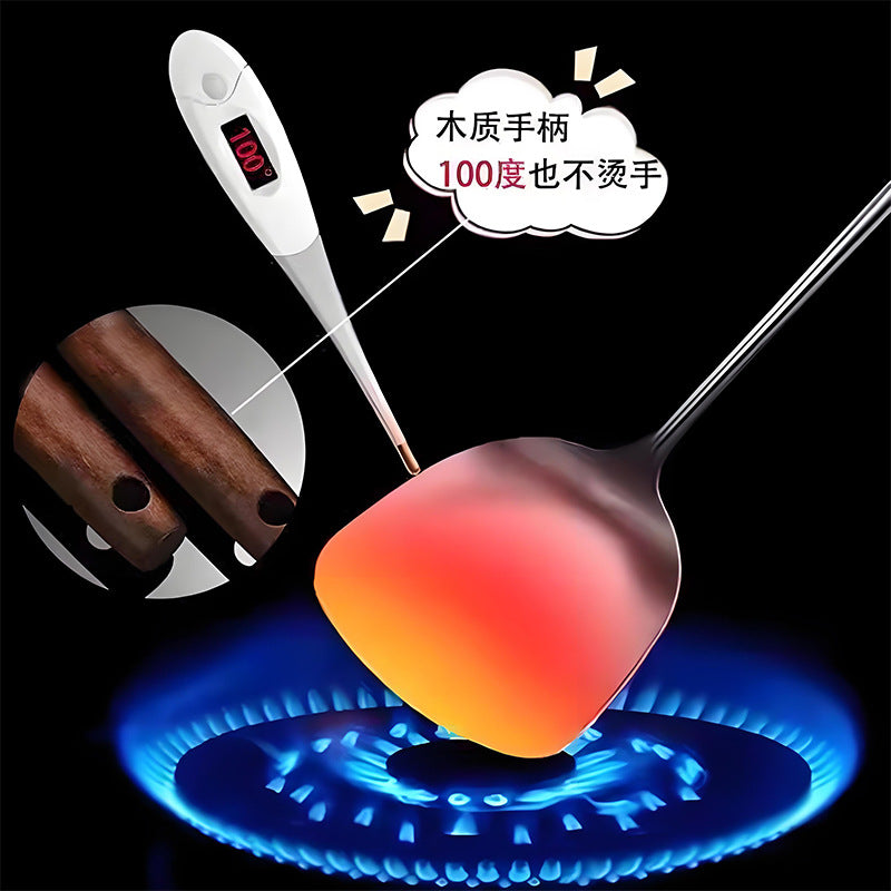 Stainless steel ancient wooden handle cooking spatula spatula spoon spoon household kitchen cooking spoon chef special kitchen utensils