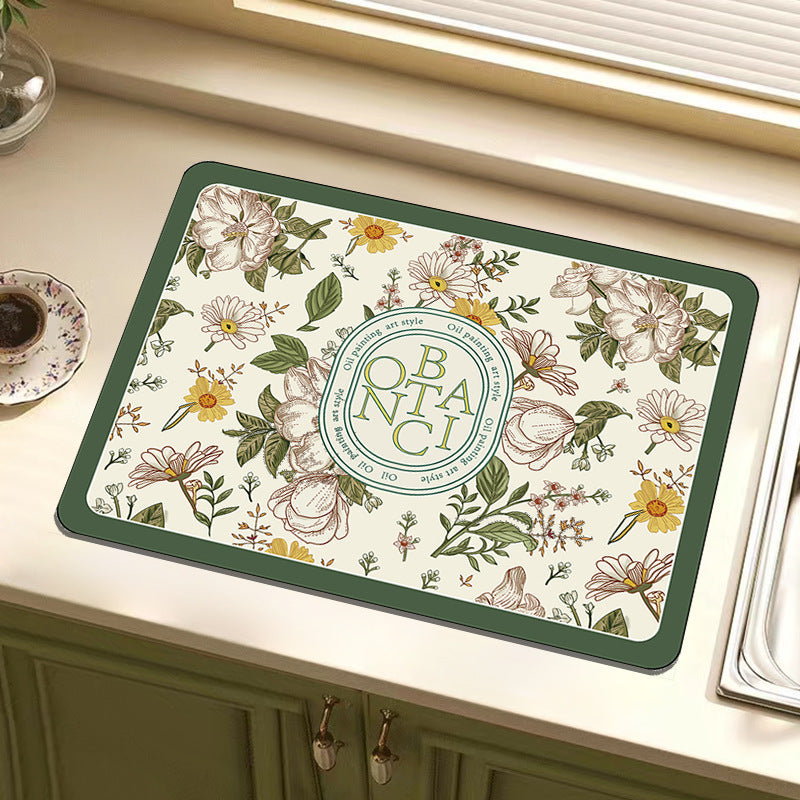 Cross border temu European style retro floral diatom mud kitchen drain mat home dining table countertop dirt resistant insulated table mat