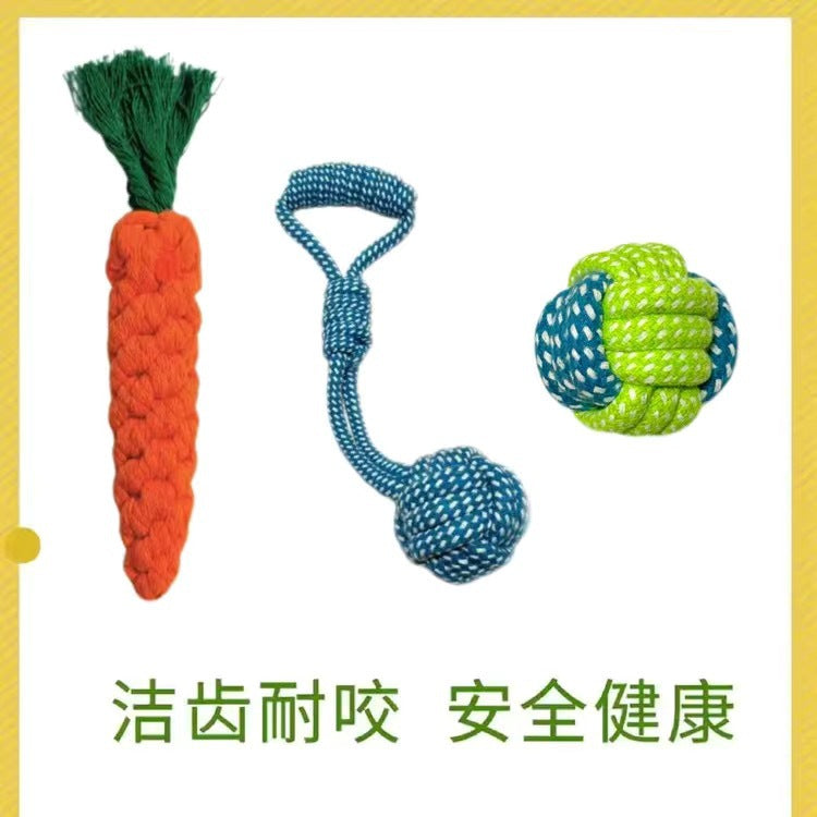 Dog Grinding Tooth Bite-resistant Cotton Rope Toy Small and Medium-sized Dog Dog Toy Knot Toy Frisbee Set Pet Supplies